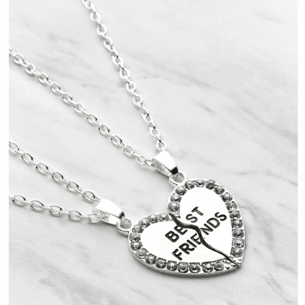 Rhinestone Heart Shaped Friendship Necklace Set